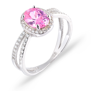srebrny pierścionek z różowym kamieniem